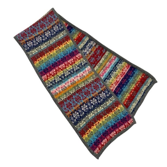 Laura Ashley 100% Lambswool Colorful Fair Isle Scarf Holiday Winter Fall - Picture 1 of 3